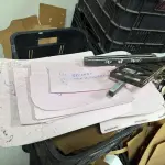 LOTE 168 - Moldes de roupa e bolsas diversos e Caixas de plástico
